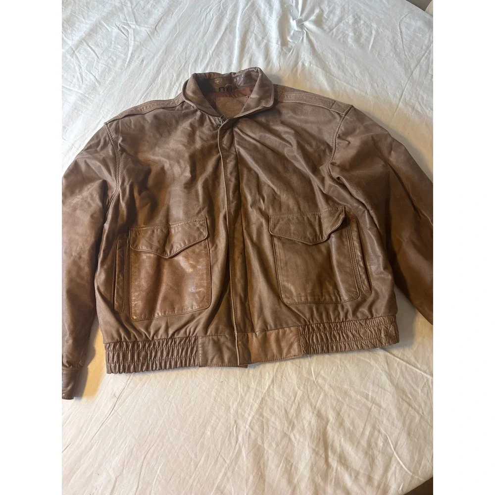 Georgetown Leather Design Bomber Jacket Mens 2X Brown Excellent Vintage Aviator